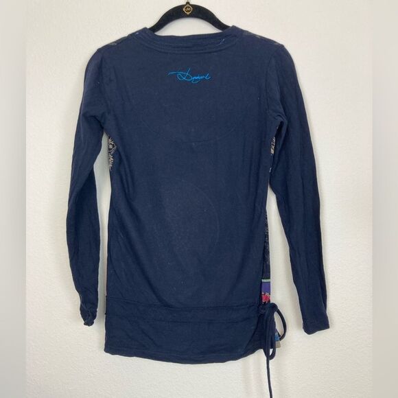 Desigual Navy and Mixed Patterned Long Sleeve Top includes velvet bling daisy - Picture 2 of 13